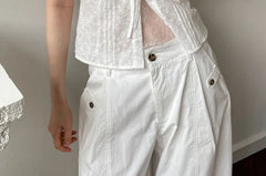 Short-Sleeve Off Shoulder Embroidered Mock Two Piece Blouse