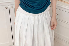 Short-Sleeve Cowl Neck Plain Ruched T-Shirt