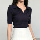 Ribbed Knit Polo Shirt