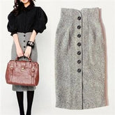 Single-Breasted Woolen Pencil Skirt