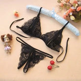 Lace Lingerie Set: Cut-Out Bralette + Crotchless Thong
