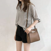 3/4-Sleeve V Neck Striped Shirt