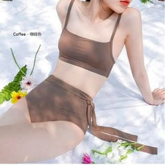 Plain High-Waist Bikini Set