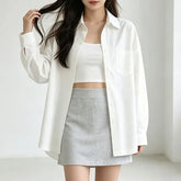 Long-Sleeve Collar-neck Oversized Shirt