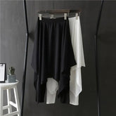 Elastic Waist Plain Asymmetrical Skirt Overlay Dance Pants