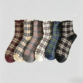 Set of 4: Plaid Crew Socks