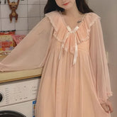 Long-Sleeve Lace Trim Nightgown