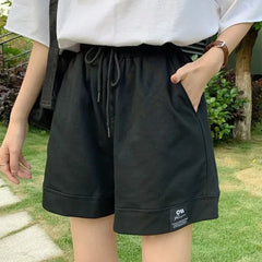 Drawstring Wide Leg Sweat Shorts