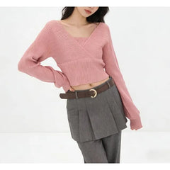 Long-Sleeve Mock Two-Piece Ribbed Knit Top