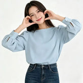 Long-Sleeve Plain Blouse
