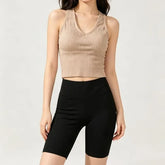 V-Neck Plain Cropped Tank Top