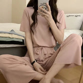 Short-Sleeve Plain Pajama Set