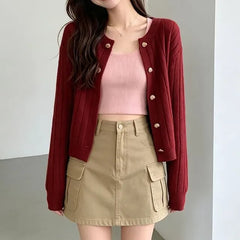 Heart Button Plain Cardigan