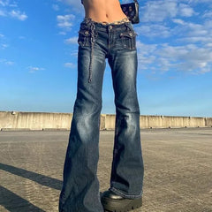 Low Waist Washed Vintage Bootcut Jeans