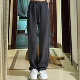 High-Waist Drawstring Plain Straight-Leg Pants