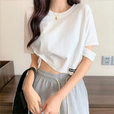 Short-Sleeve Cutout Cropped T-Shirt