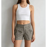 Low-Rise Plain Cargo Shorts