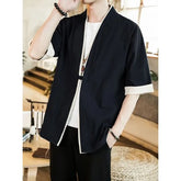Contrasted Elbow-Sleeve Hanfu Shirt