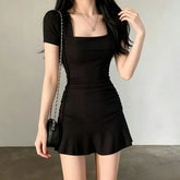 Short-Sleeve Square Neck Mini A-Line Dress
