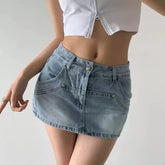 Low-Rise Denim Mini Pencil Skirt