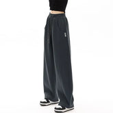 Mid-Waist Drawstring Pocketed Wide-Leg Plain Sweatpants