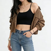 Plain Corduroy Loose-Fit Crop Shirt