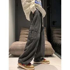 Drawstring Wide-Leg Cargo Jeans