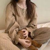 Pajama Set: Long-Sleeve Dotted Top + Pants