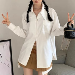 Long-Sleeve Plain Zip Shirt