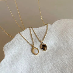 Faux Cat Eye Stone Pendant Alloy Necklace