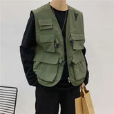 V-Neck Plain Cargo Zip Vest