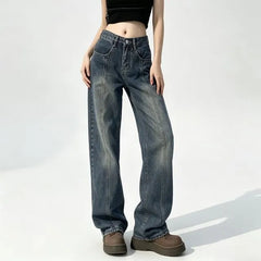 Mid Waist Washed Paneled Wide Leg Jeans
