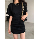 Short-Sleeve Crew-Neck Sheath Plain Mini Dress