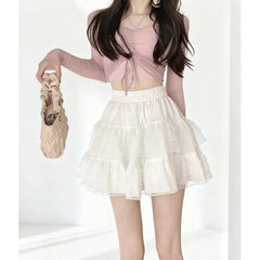 Balletcore High Rise Tiered Mesh Mini A-Line Skirt