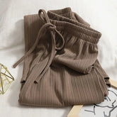 High Waist Plain Drawstring Wide Leg Pants (Various Designs)