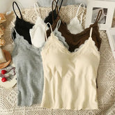 Lace-Trim Camisole Top with Pads in 5 Colors