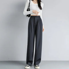 High Waist Plain Wide Leg Suit Pants (Various Designs)