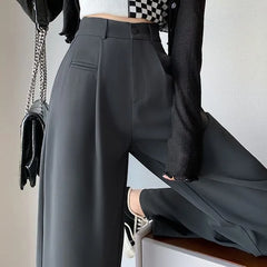High Rise Plain Wide Leg Slacks (Various Designs)