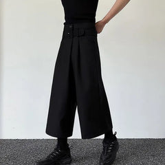 High Waist Plain Wide Leg Crop Dress Pants