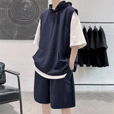 Set: Elbow-Sleeve Two Tone Hoodie + Sweatshorts