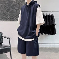 Set: Elbow-Sleeve Two Tone Hoodie + Sweatshorts