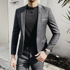 Set: Single-Breasted Plaid Blazer + Dress Pants