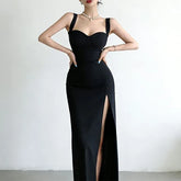 Sleeveless Sweetheart Neck Plain Slit Maxi Sheath Dress
