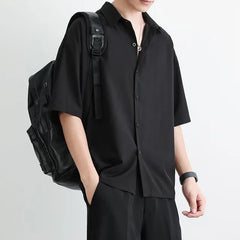 Short-Sleeve Collared Plain Shirt