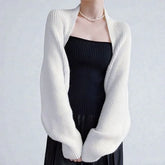 Puff-Sleeve Plain Knit Shrug