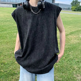 Round Neck Plain Washed Tank Top
