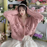 V-Neck Plain Bow Button-Up Cardigan
