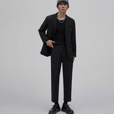 Plain Single-Breasted Blazer / Mid Rise Tapered Dress Pants