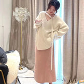 Maternity V-Neck Plain Oversized Sweater