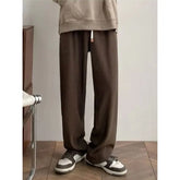 Drawstring-Waist Ribbed Straight-Cut Pants